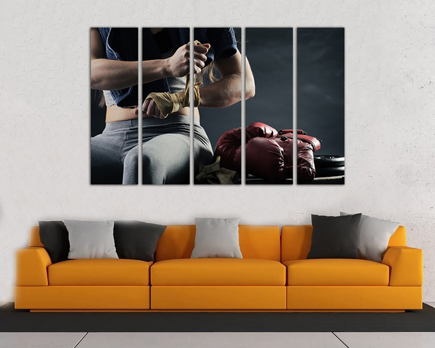 Boxing gloves girl canvas Sports gym art Motivation artwork Muscles decor