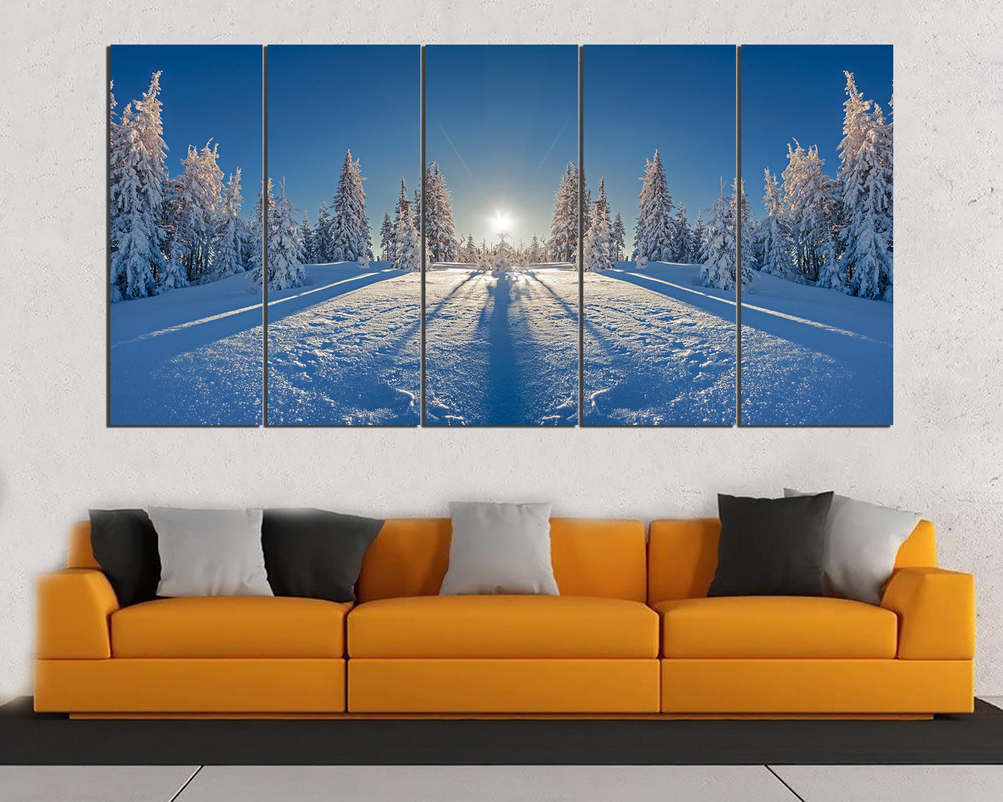 Winter forest print on canvas Snow trees nature decor ready to hang