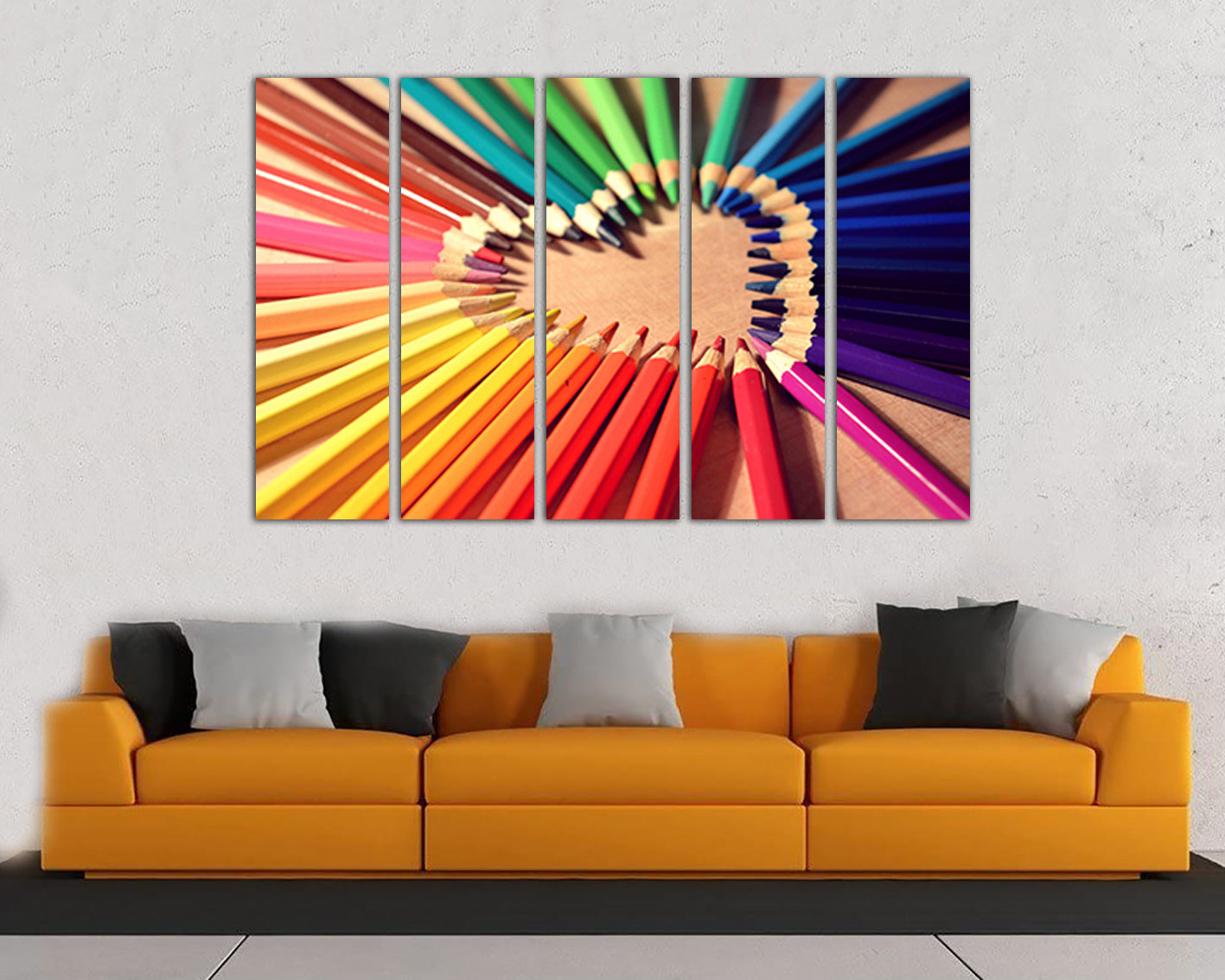 Pencil heart print on canvas Color wall art Rainbow artwork Romantic decor Wooden artwork