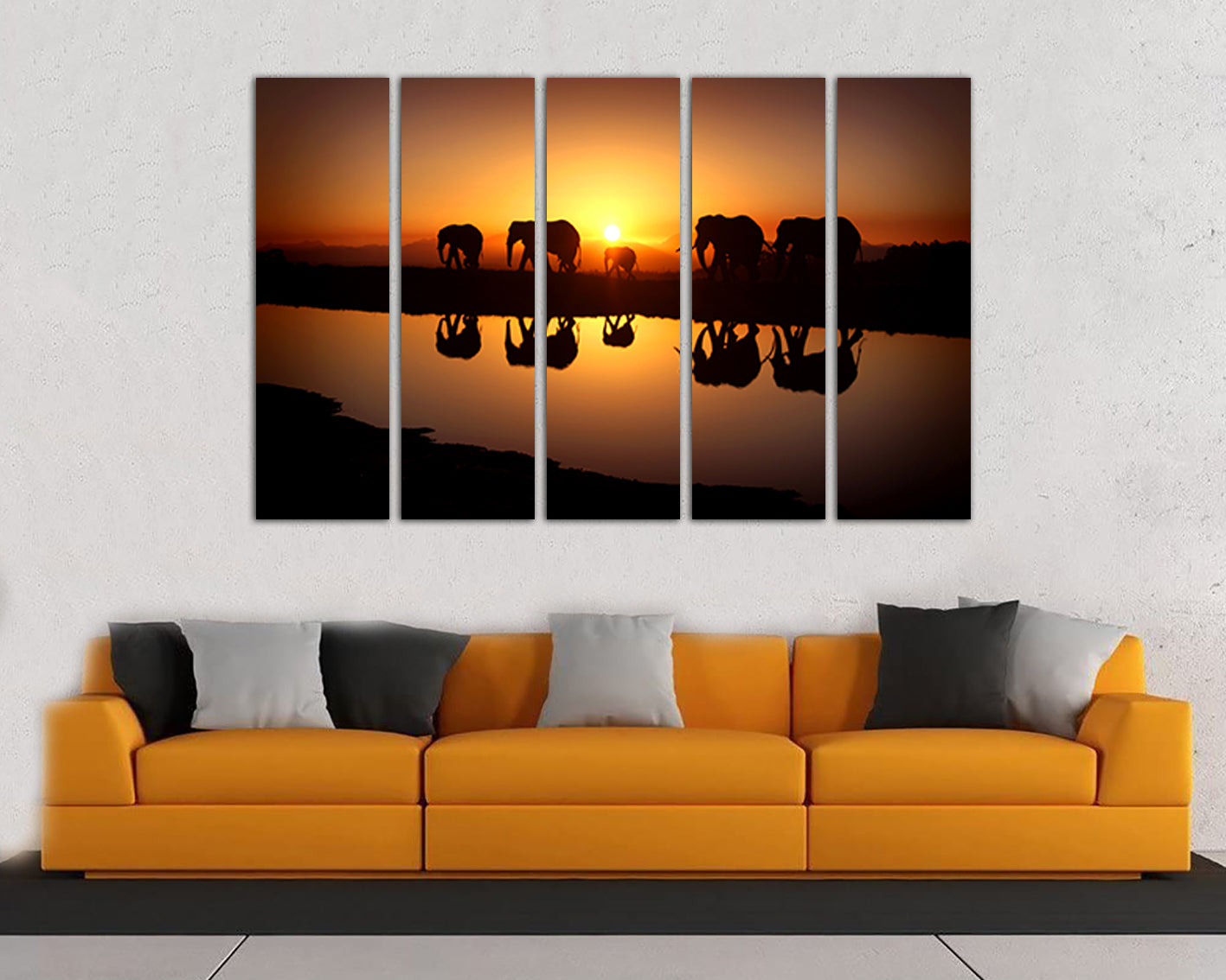 Elephant Wall Art Sunset Canvas Animal decor Nursery print