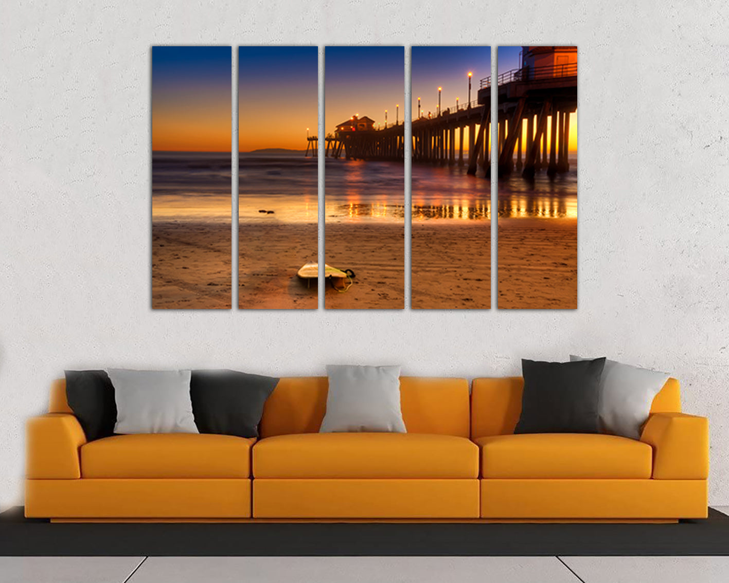 Huntington beach California canvas Landscape art Surf board Aqua nature decor