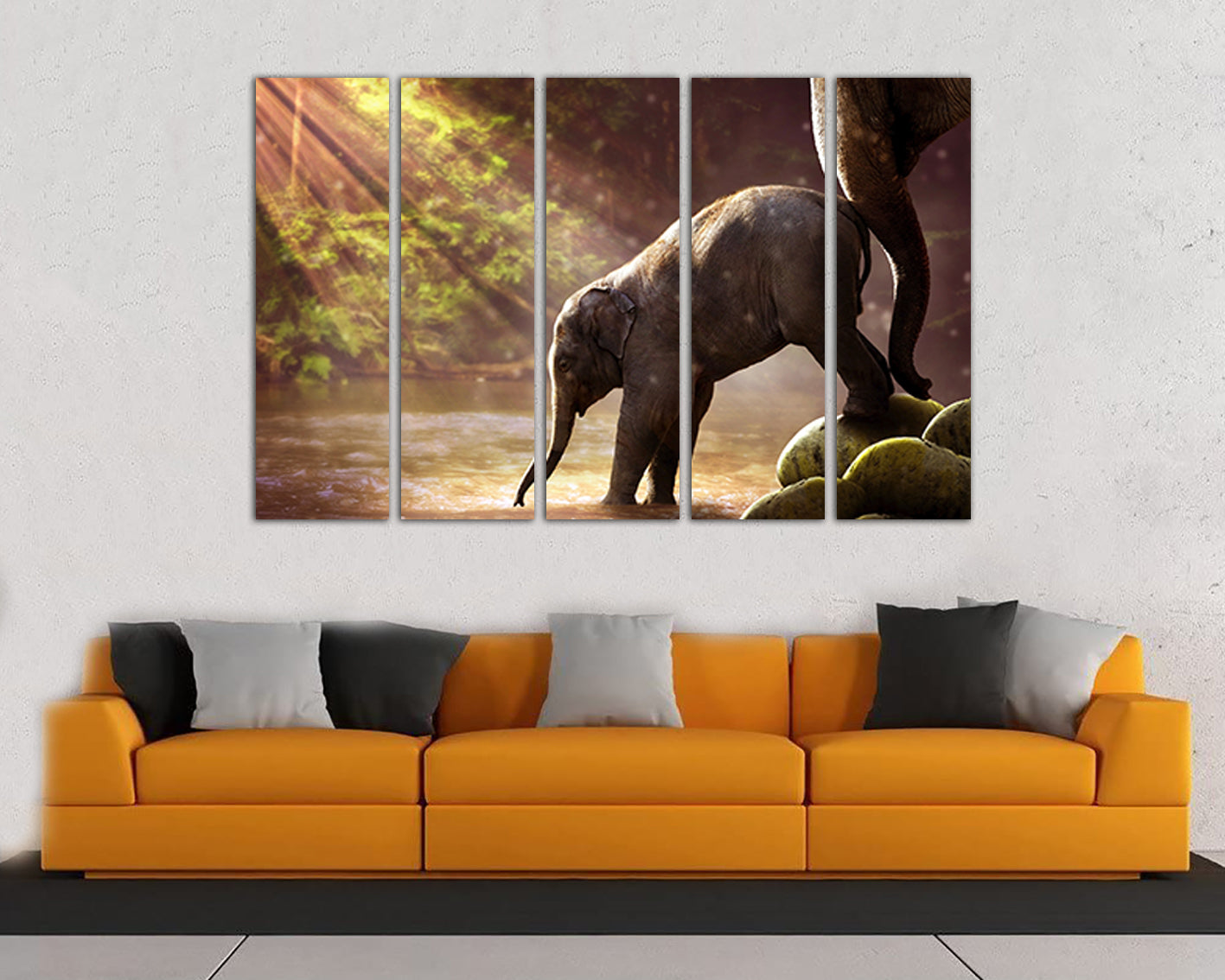 Baby elephant Animal décor Elephant print on canvas Mother and baby Jungle art