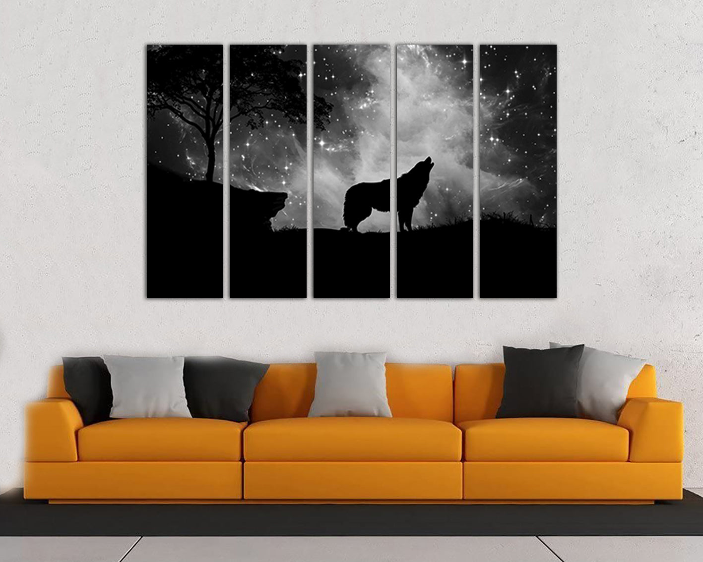 Wolf canvas art Starry sky Animal decor Nursery decor Forest animal Wolf artwork