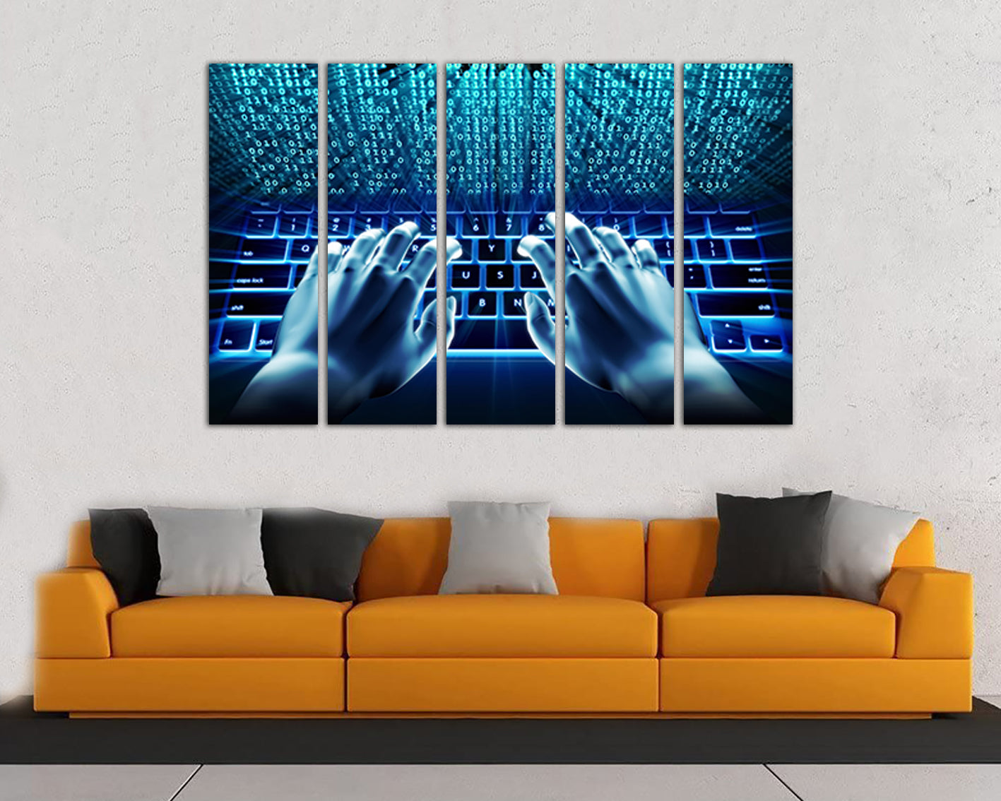 Hacking internet print on canvas Matrix code art works Binary system ready to hang