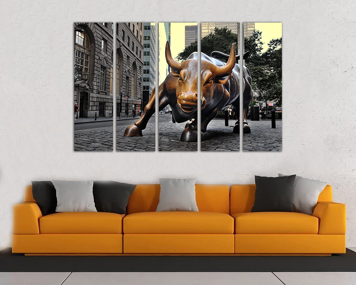 Charging bull statue canvas Wall street art Financial district Motivational gift New York art works print