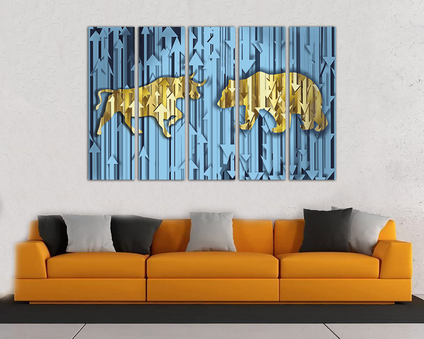 Bull bear Stock market décor Wall street canvas Stock Exchange Charging bull art Business print Trader finance gift