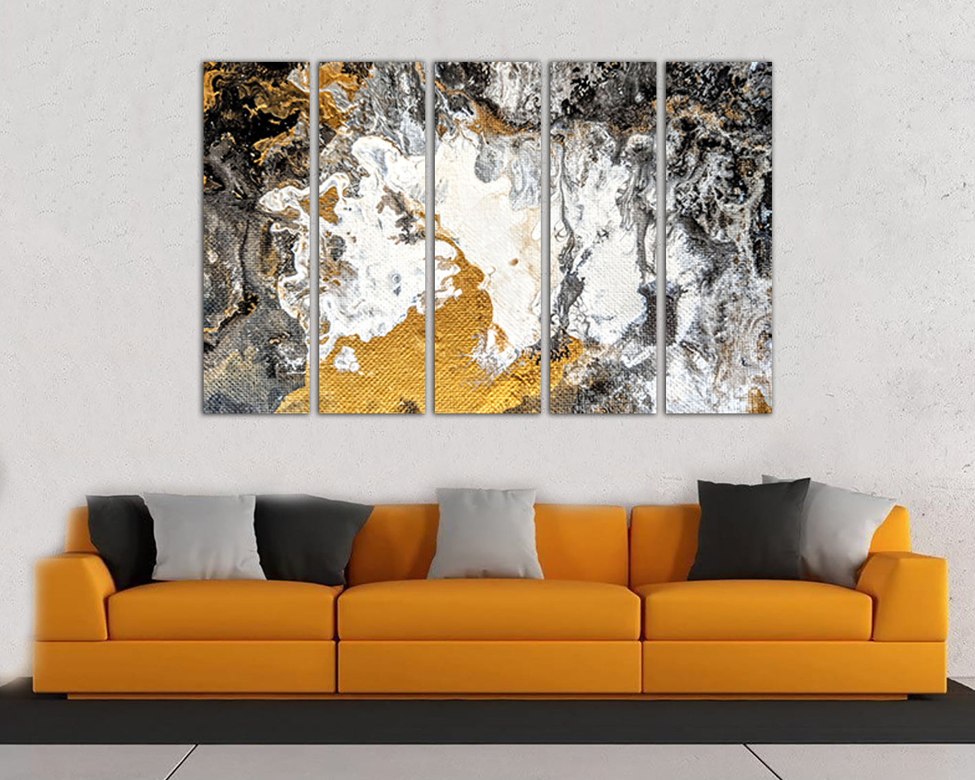Abstract print on canvas white gold abstraction decor