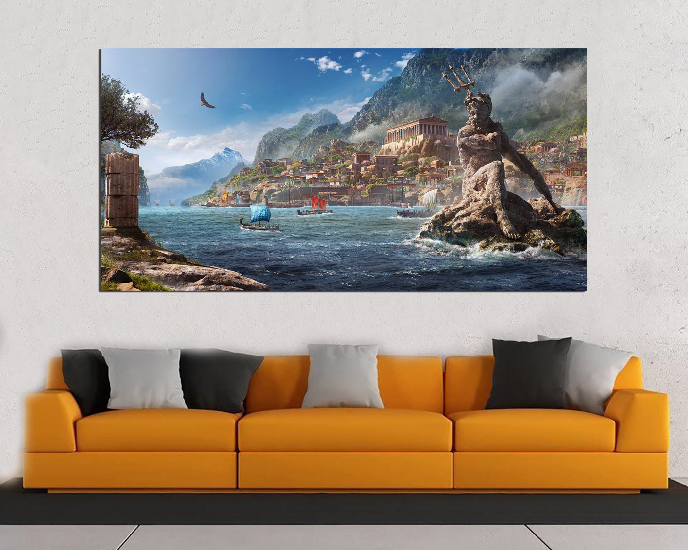 Greece print on canvas Poseidon art work Mythology wall decor ready to hang