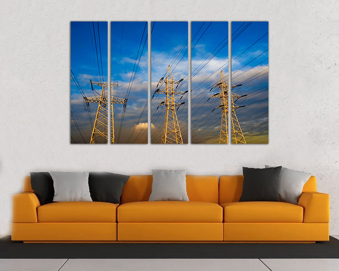 Wall art canvas High voltage print Mechanism industrial Power lines decor Electric cables Lineman Electricity