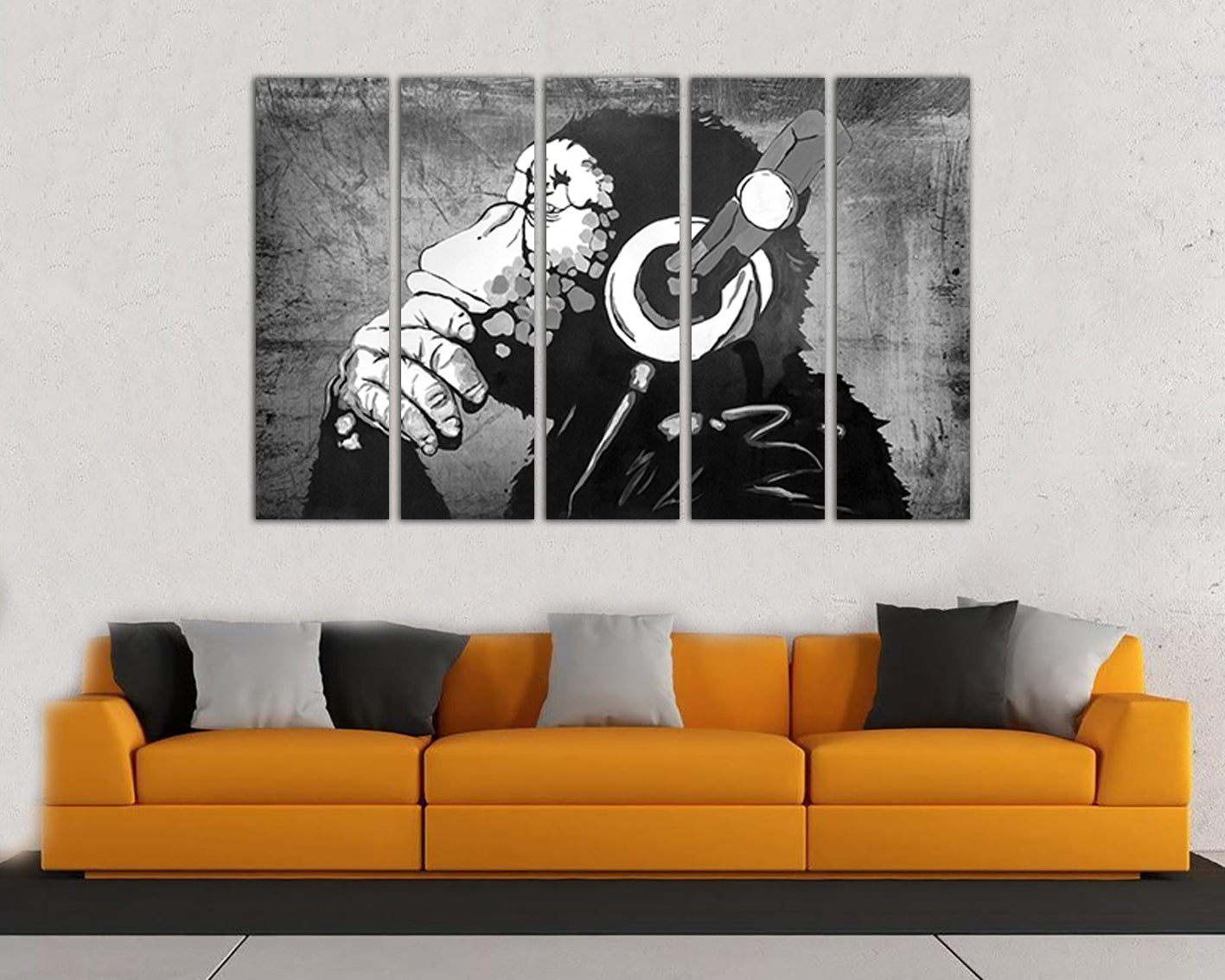 Dj Monkey canvas Street art artist Graffiti art gift Black white decor Music home artwork