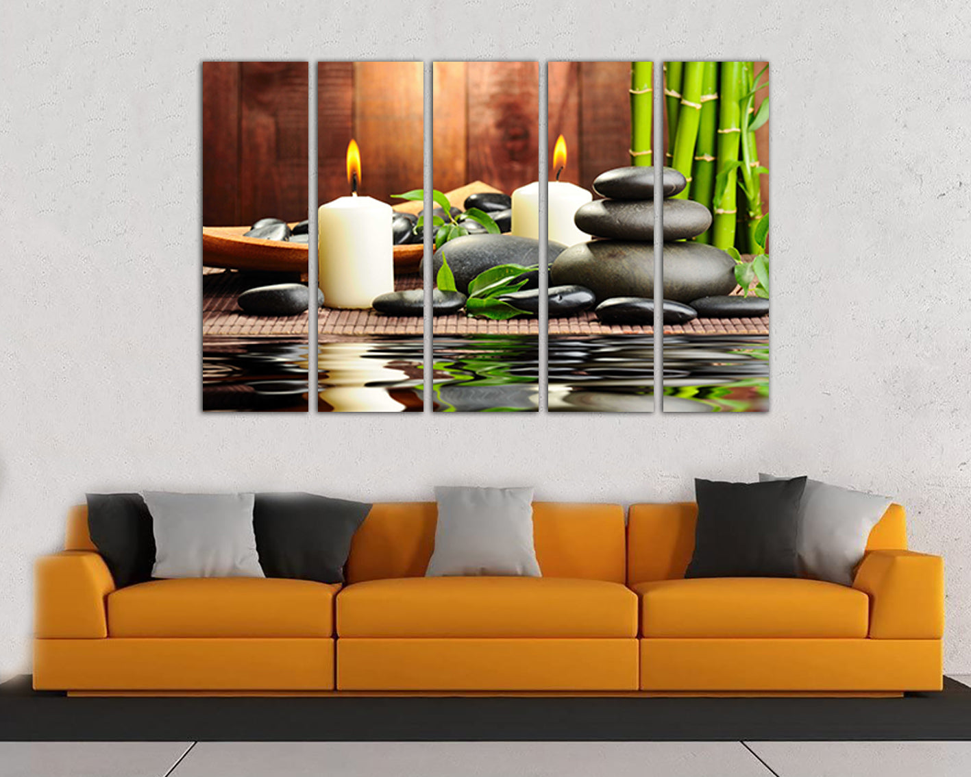 Bamboo wall art Orchid canvas Flower floral décor Gift for mom Zen stone Spa salon print Gift for friend