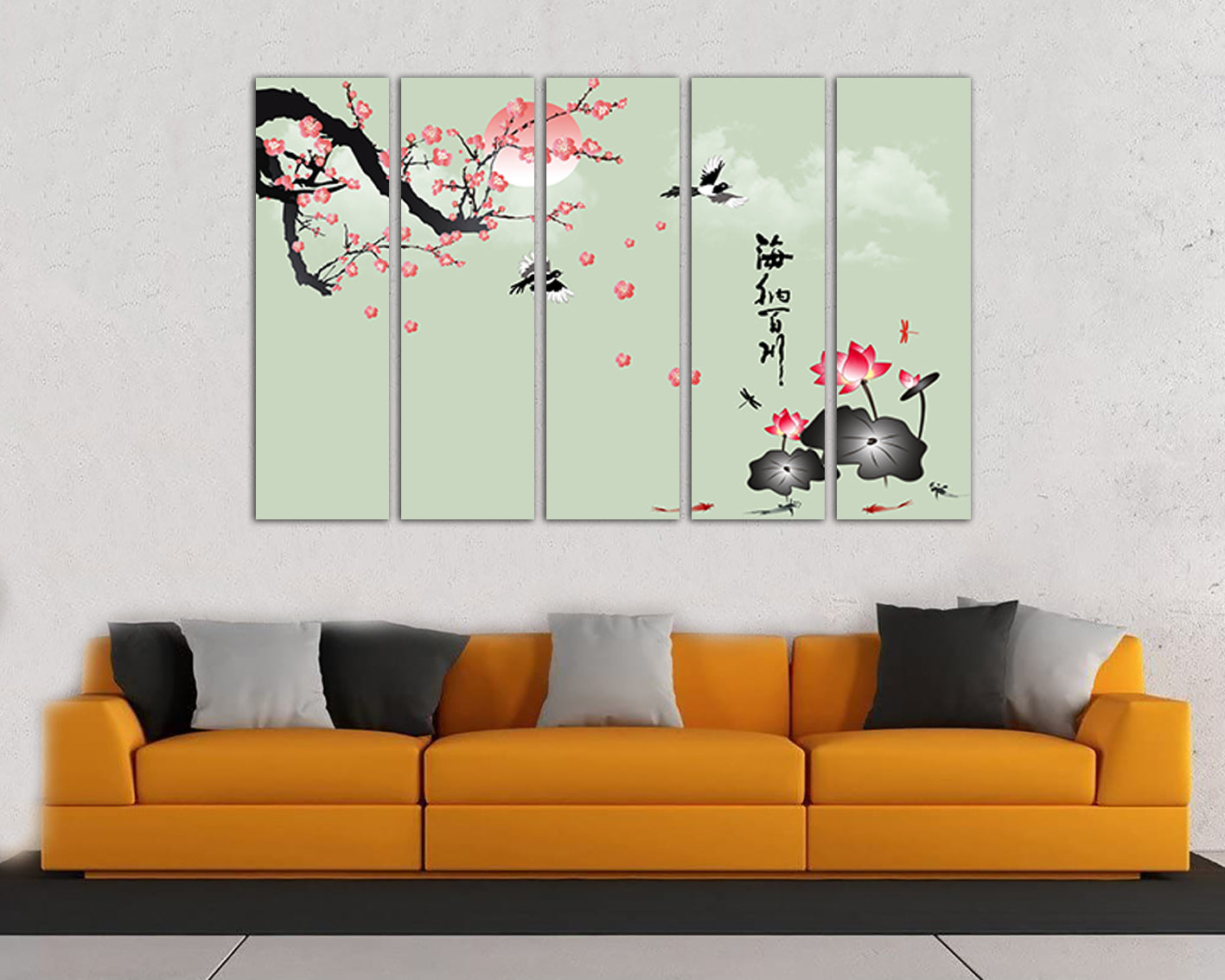 Cherry blossom wall art canvas Lotus flower decor Sakura print Floral Japan artwork
