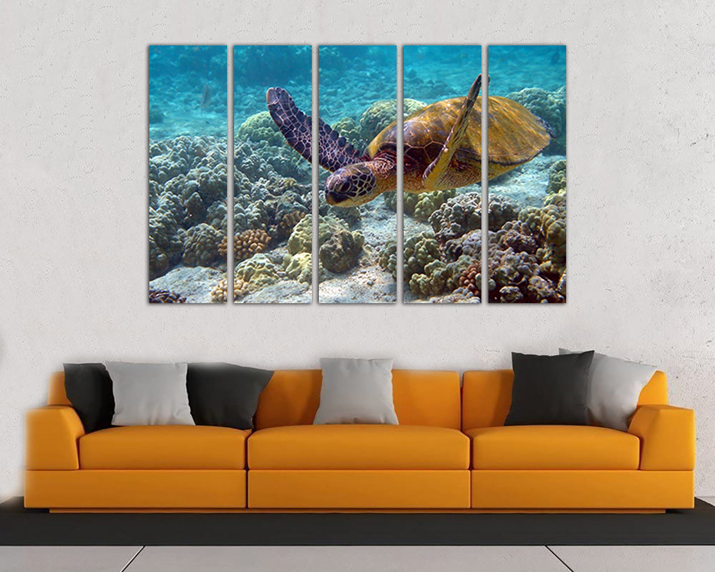 Turtle canvas Animals art Gift for her Ocean wall décor Coral print Water photo ready to hang