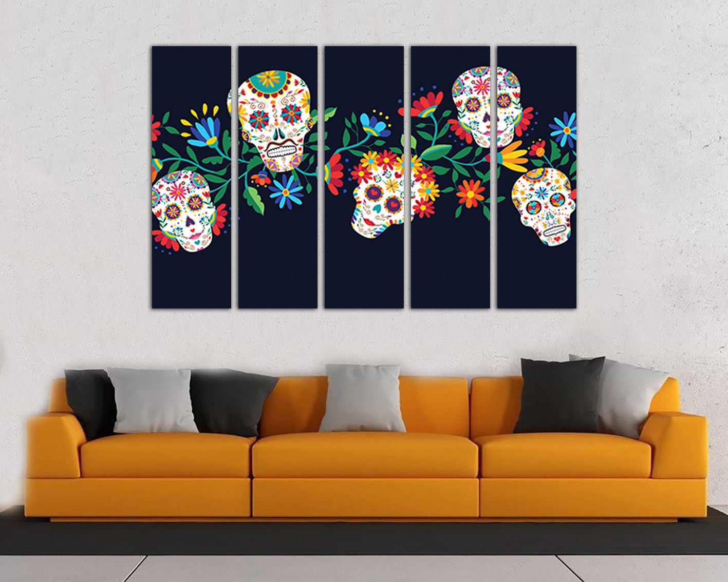 Sugar skull canvas Mexican day dead Gothic home decor Flower art works ready to hang