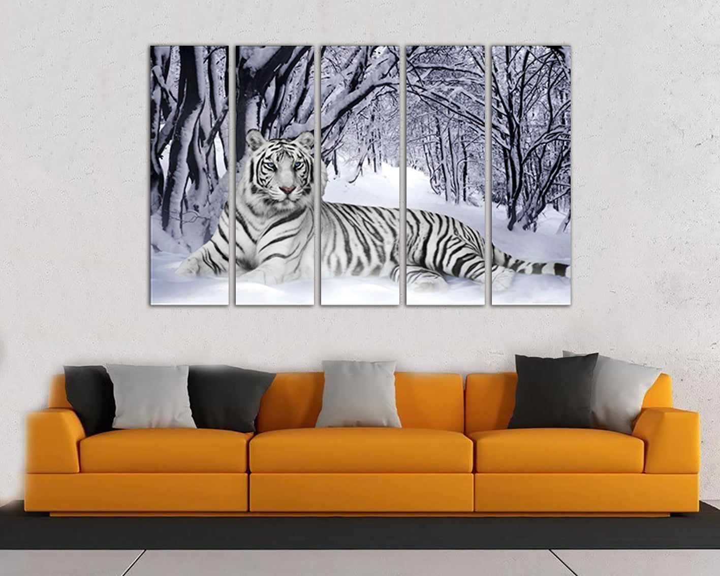 White tiger canvas Animals decor Winter landscape Nursery print Wild life wall art