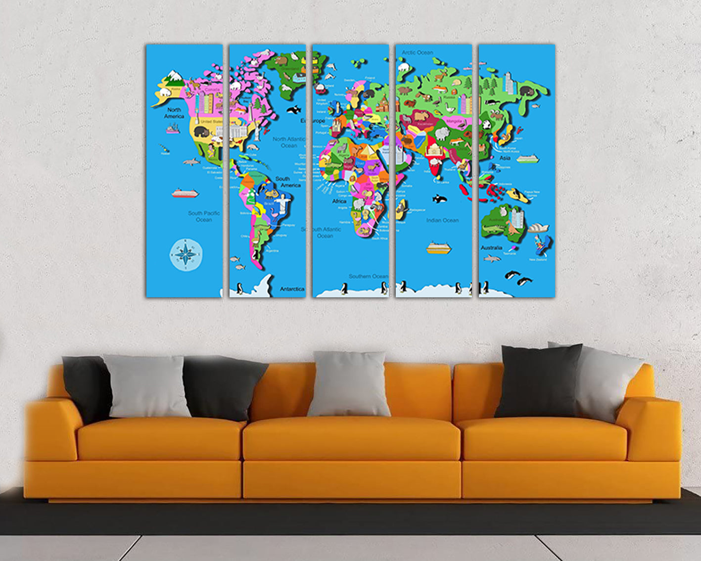 Baby World map canvas Nursery wall décor