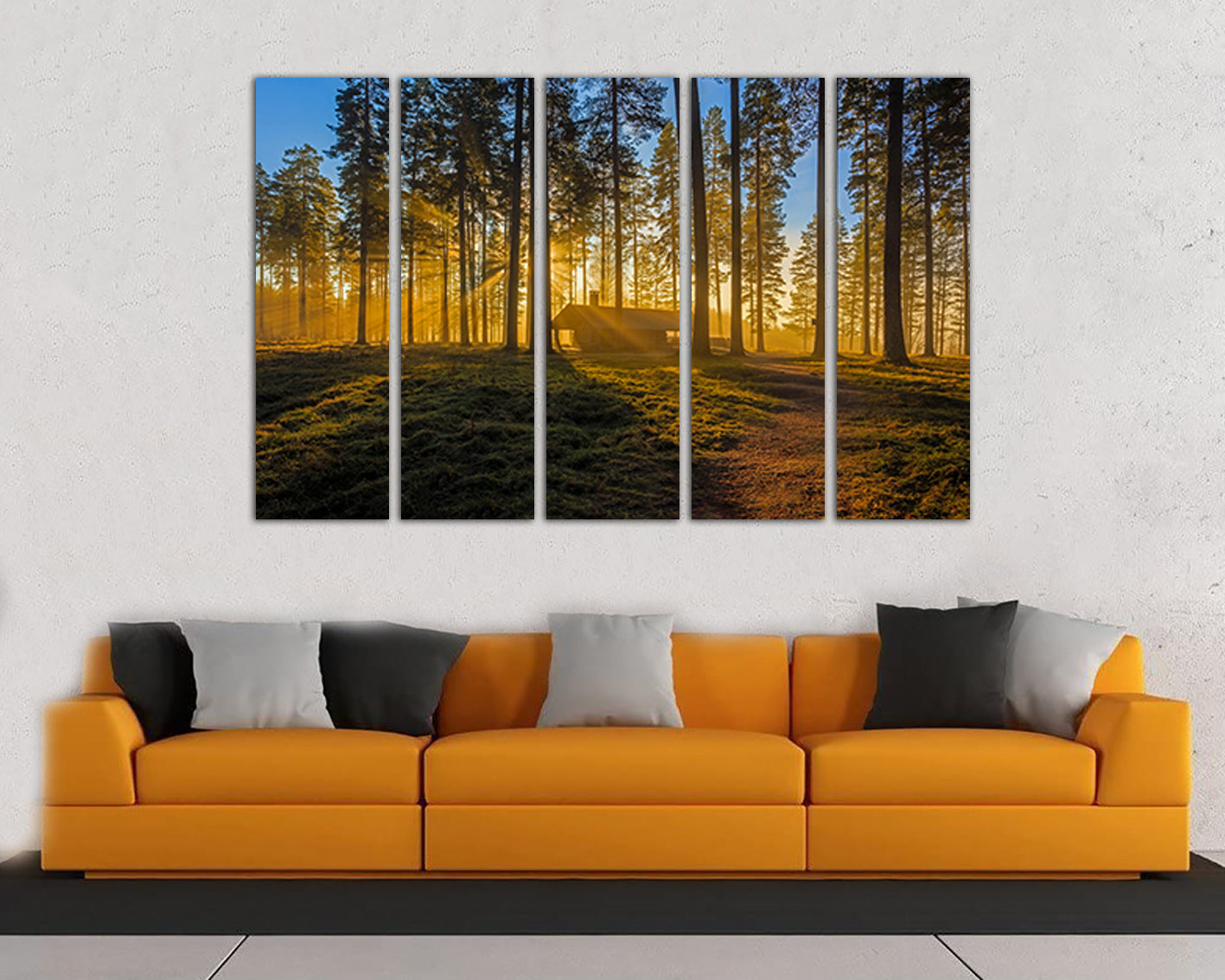 Wall art canvas Tree decor Forest print Landscape Sunrise Cabin nature ready to hang