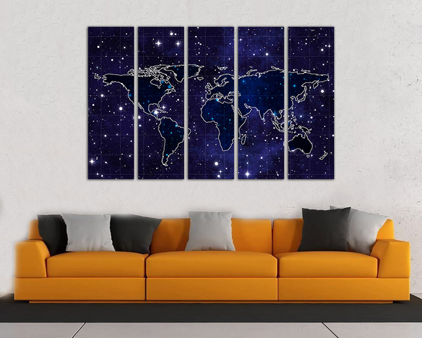 Space map canvas Star wall art World map gift Gallery wall set Sky map