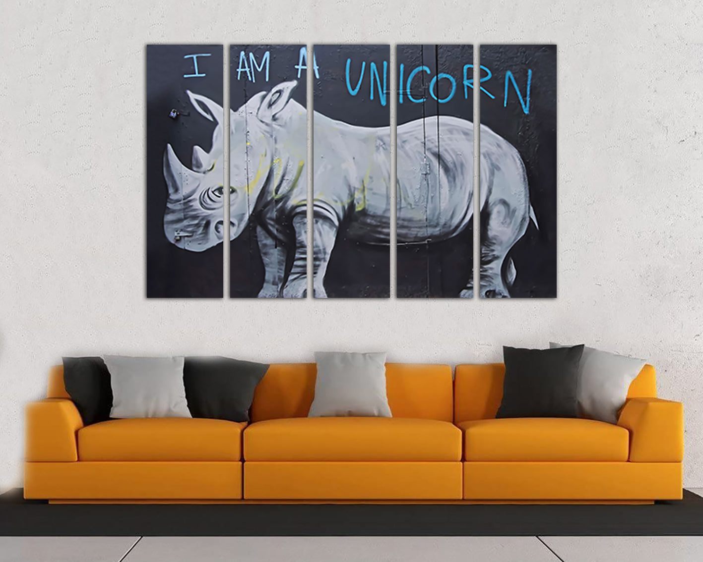 I am a unicorn Print on canvas Urban graffiti Rhinoceros wall art Wildlife decor Mural artwor Rhino Ready to hang