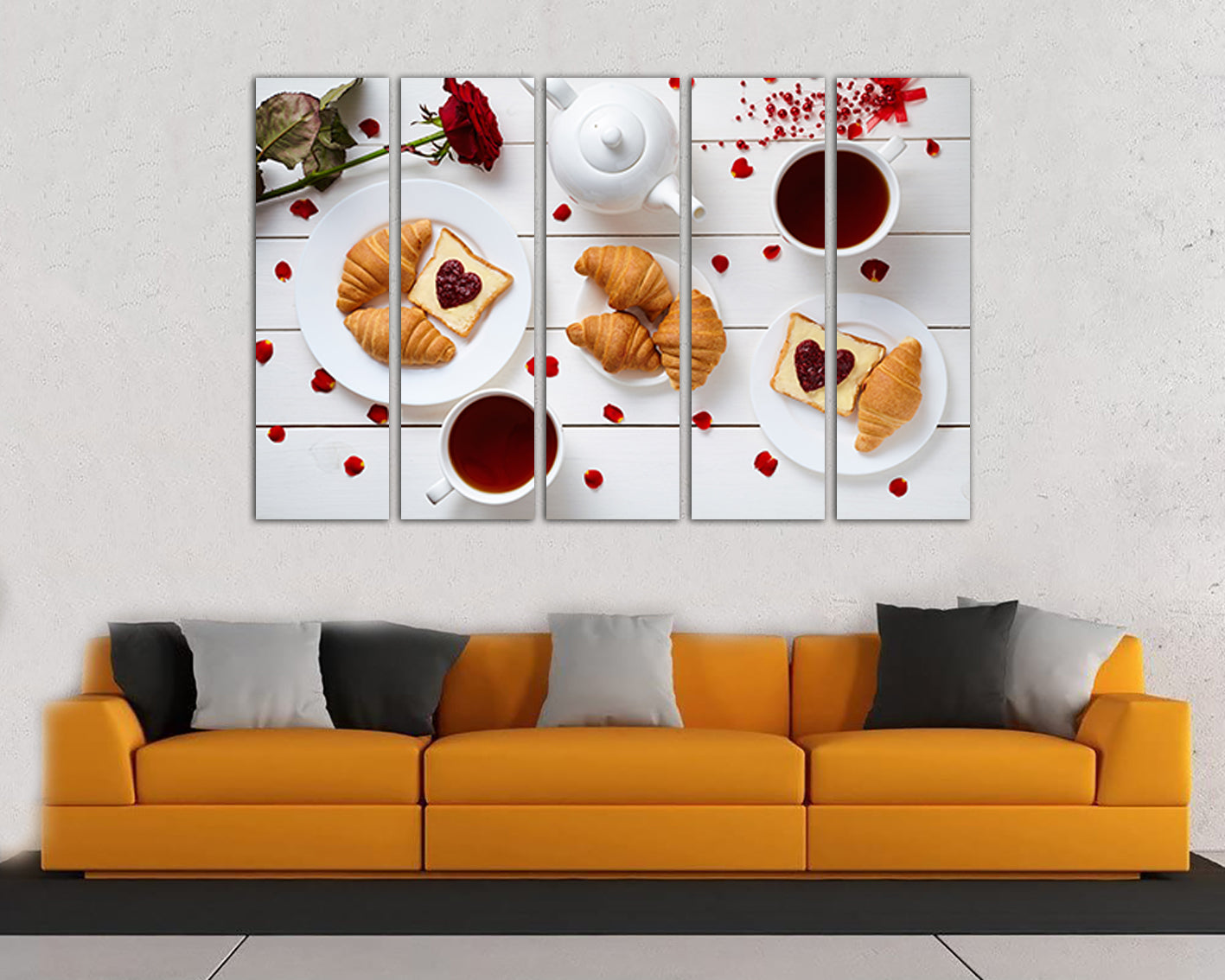 Coffee canvas Romantic breakfast décor Heart home art Love gift Valentine day