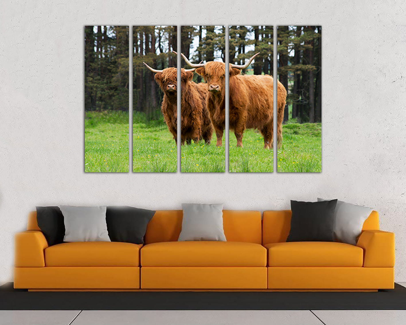 Art prints Highland cow canvas Shaggy cow art Farm animal artwork Pastures decor Nature farm