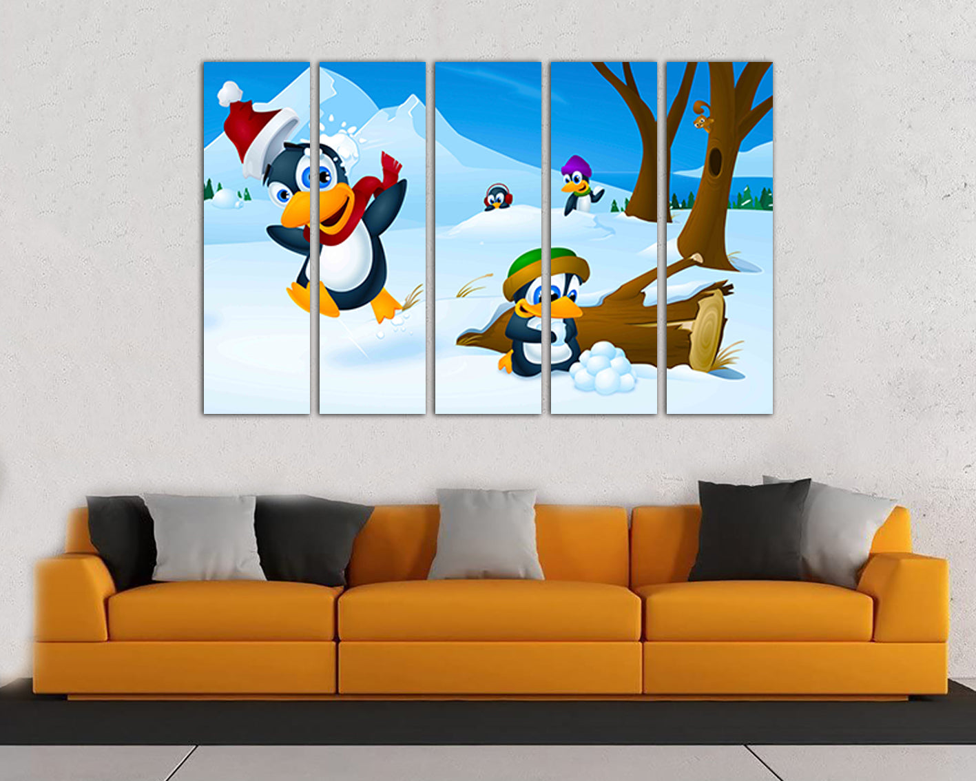 Penguins print on canvas Arctic penguin Nursery decor wall art Winter kids decor Art for kids room