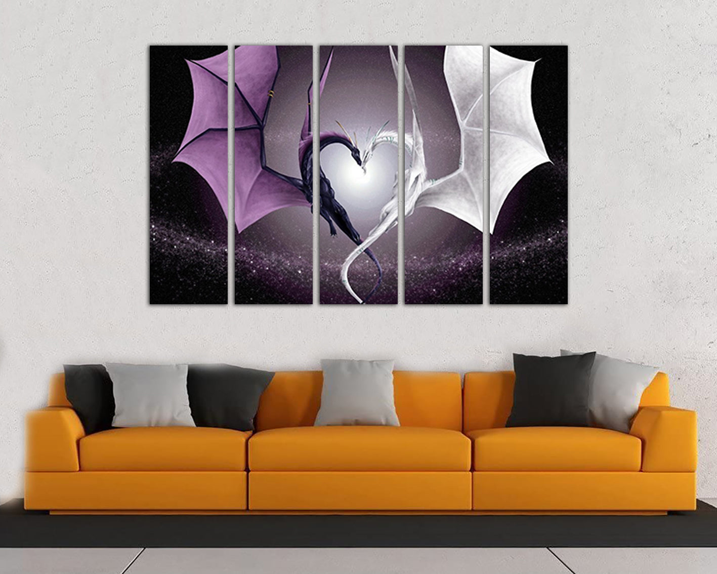 Dragon print Wall art canvas Love decor Heart gift mythological animals kids ready to hang