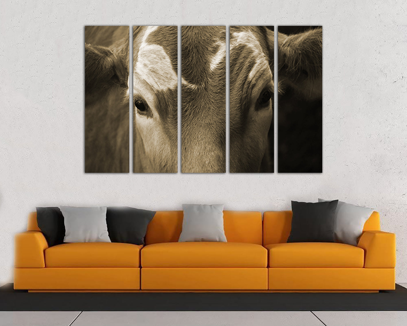 Print on canvas Red cow home decor Farm house animals art Field photo Meat artwork