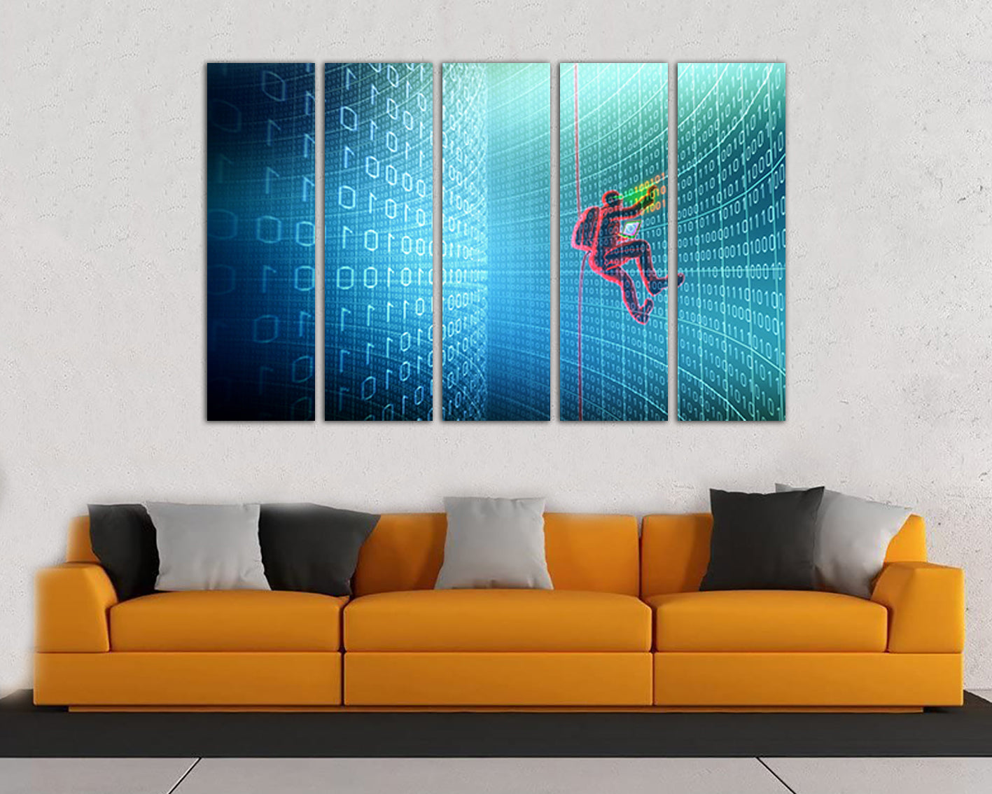 Matrix code print on canvas Binary system Code internet Cyber wall art Security decor