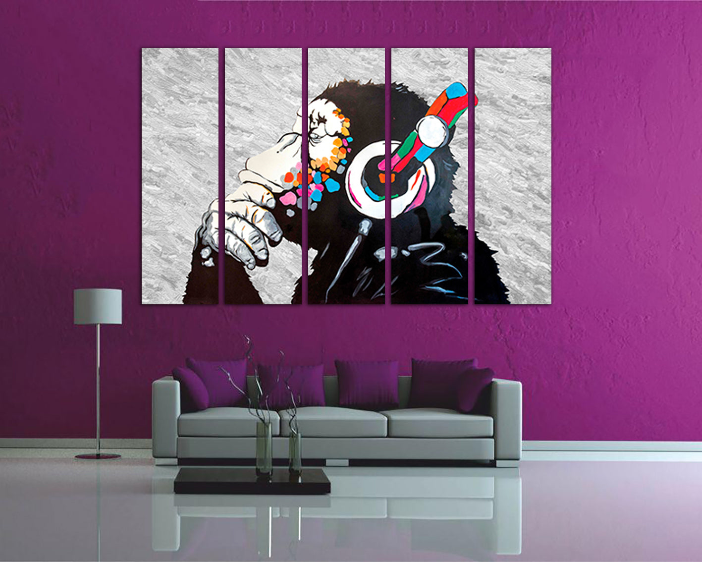 Monkey canvas set Artist wall print Mural art photo Graffiti decor gorilla gift