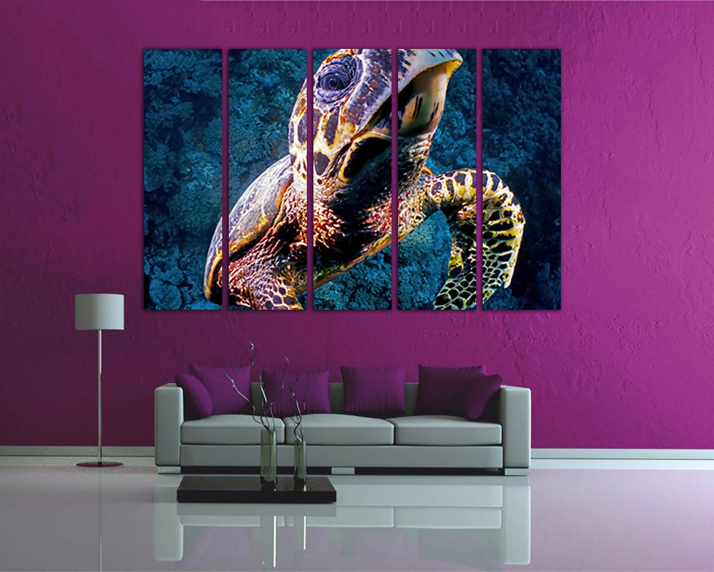 Turtle art print on canvas Sea turtle decor Ocean nature artwork
