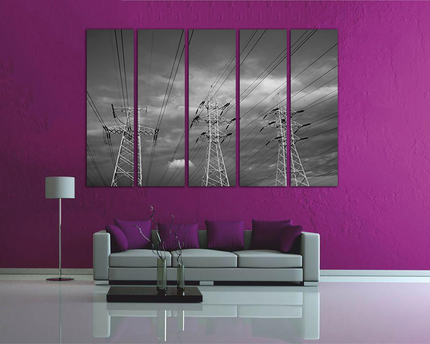 Wall art canvas High voltage print Mechanism industrial Power lines decor Electric cables Lineman Electricity
