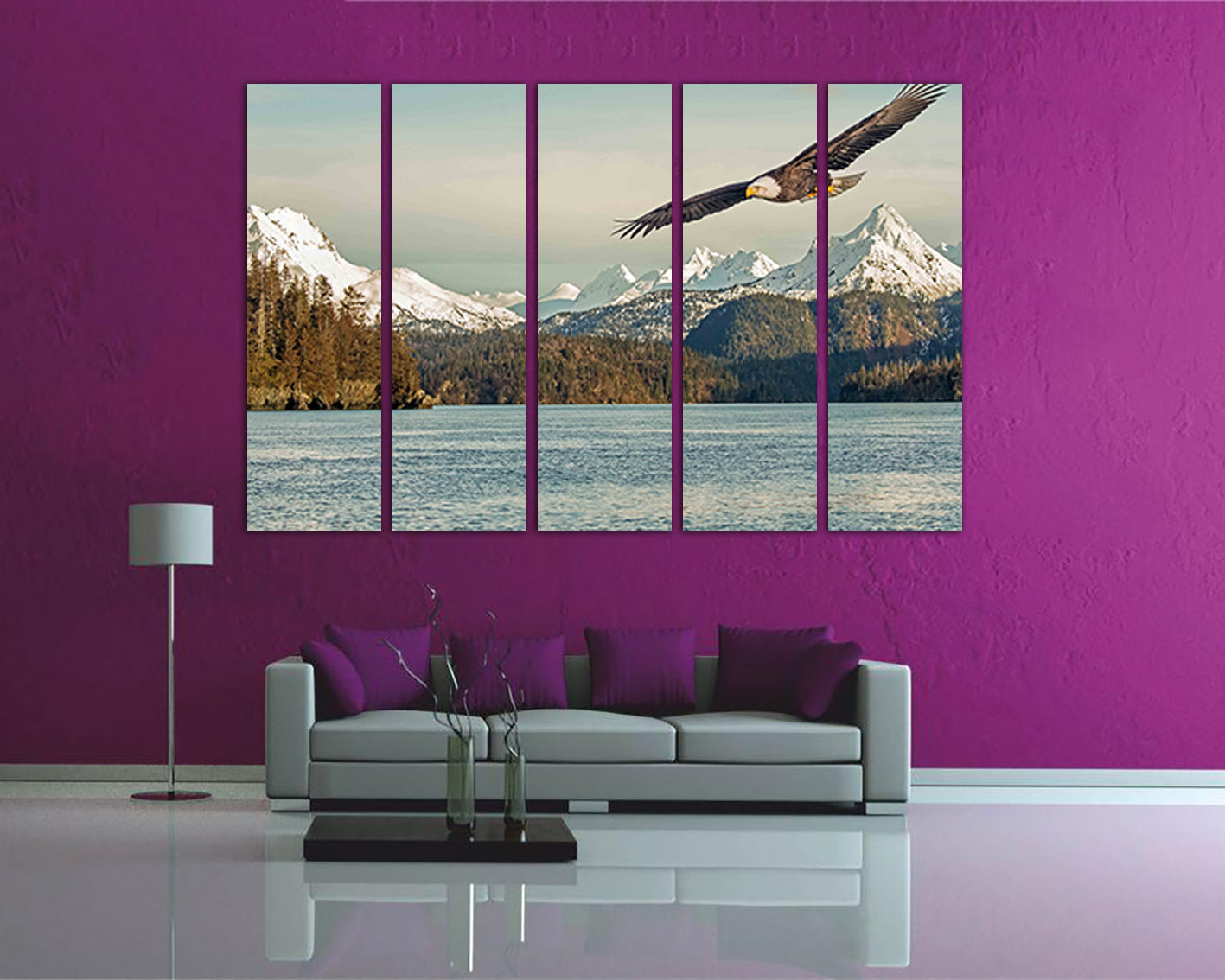 Eagle Mountains lake Animal decor Wall Art canvas Flying bird print