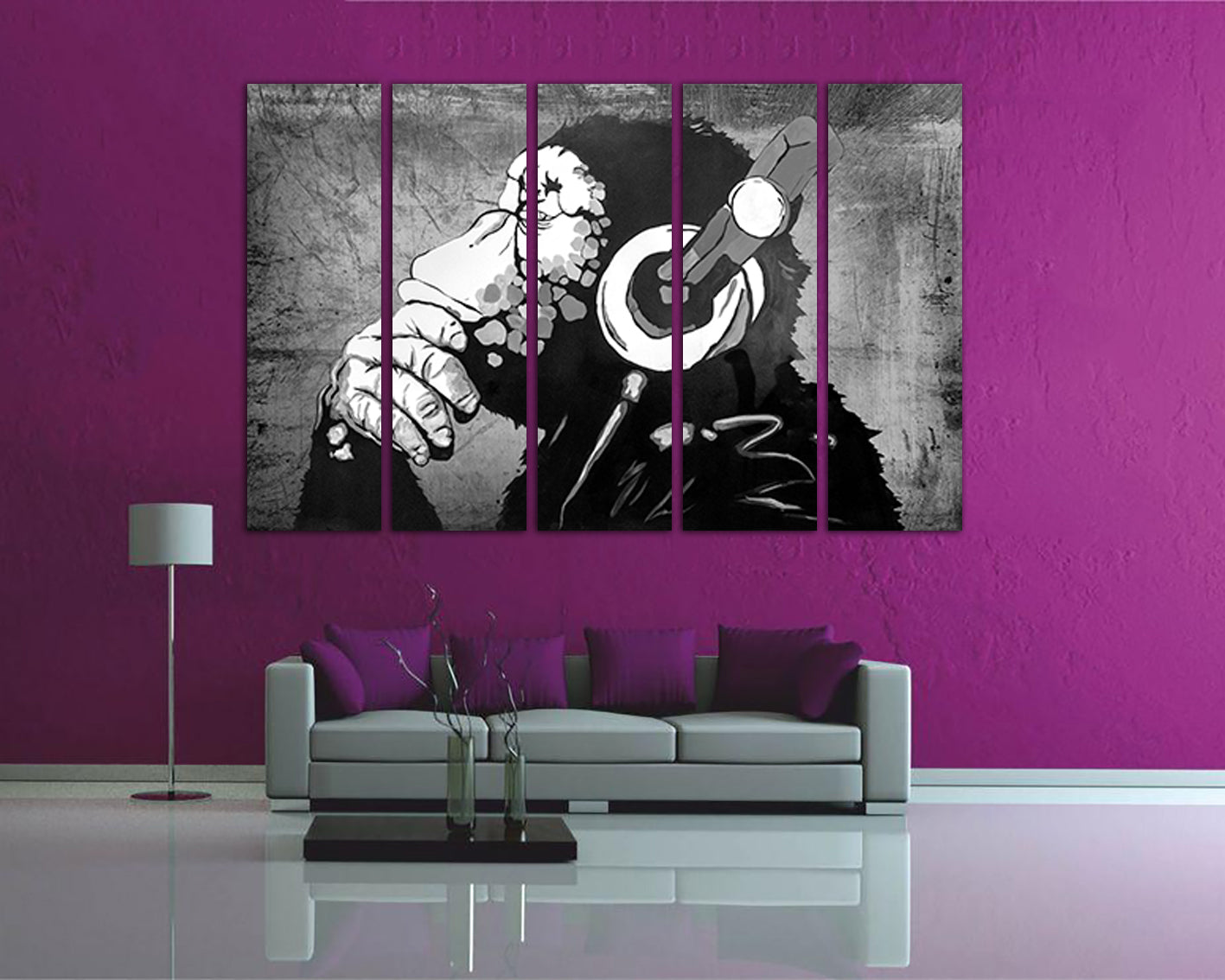 Dj Monkey canvas Street art artist Graffiti art gift Black white decor Music home artwork