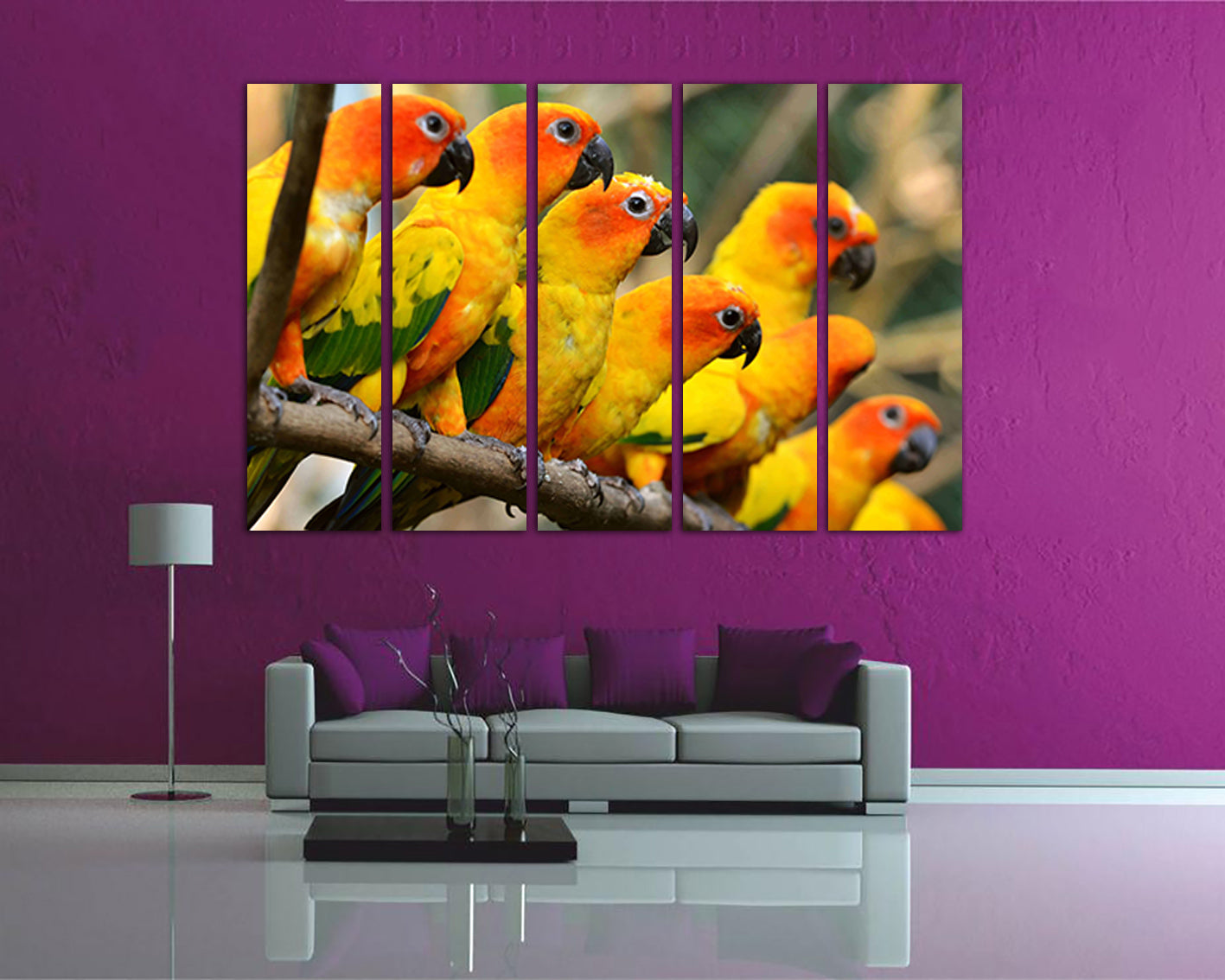 Parrot yellow canvas Cockatoo bird print Tropical animal art