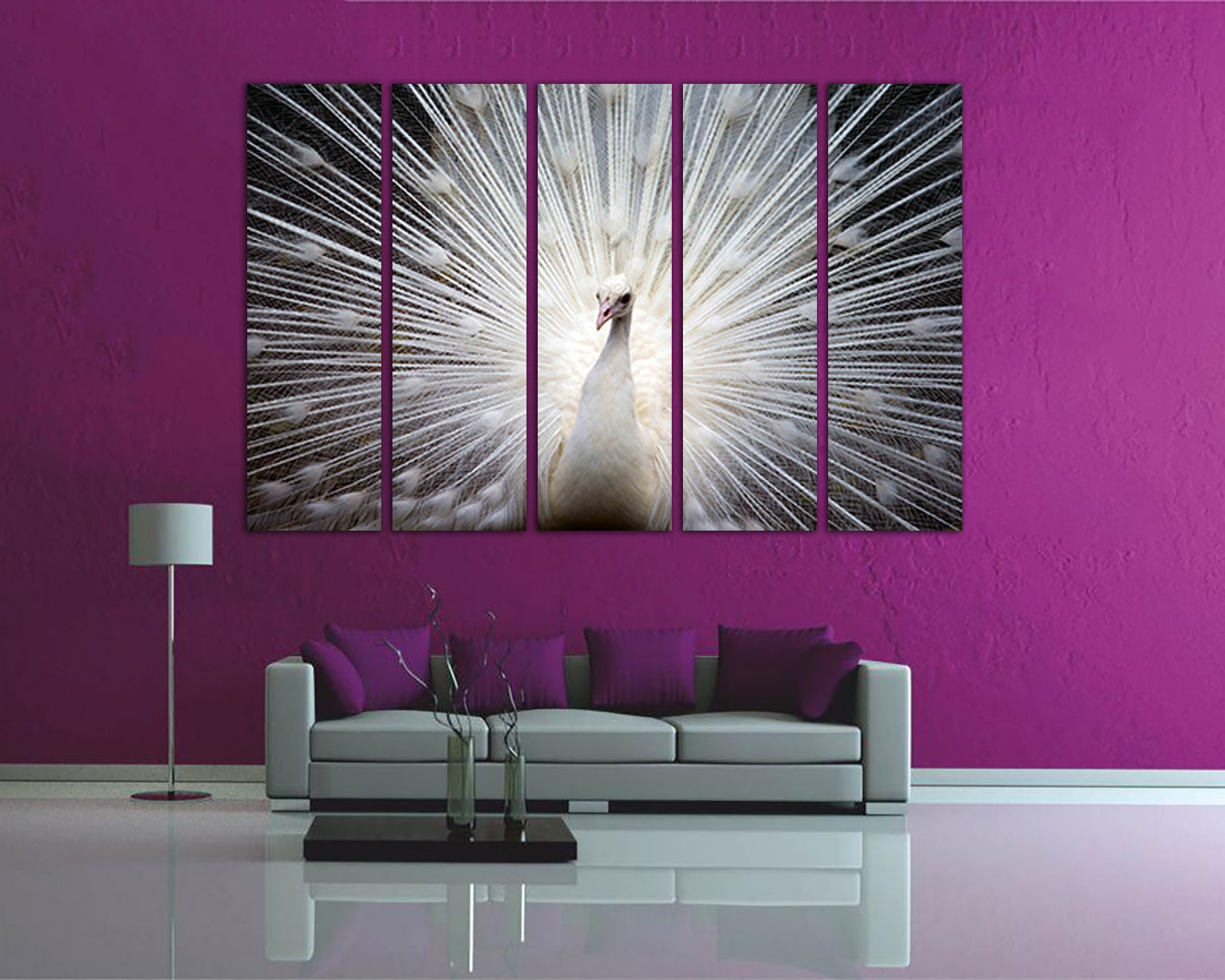 Wall canvas set White Peacock print Animal decor Feather Peacock décor Gift nursery art