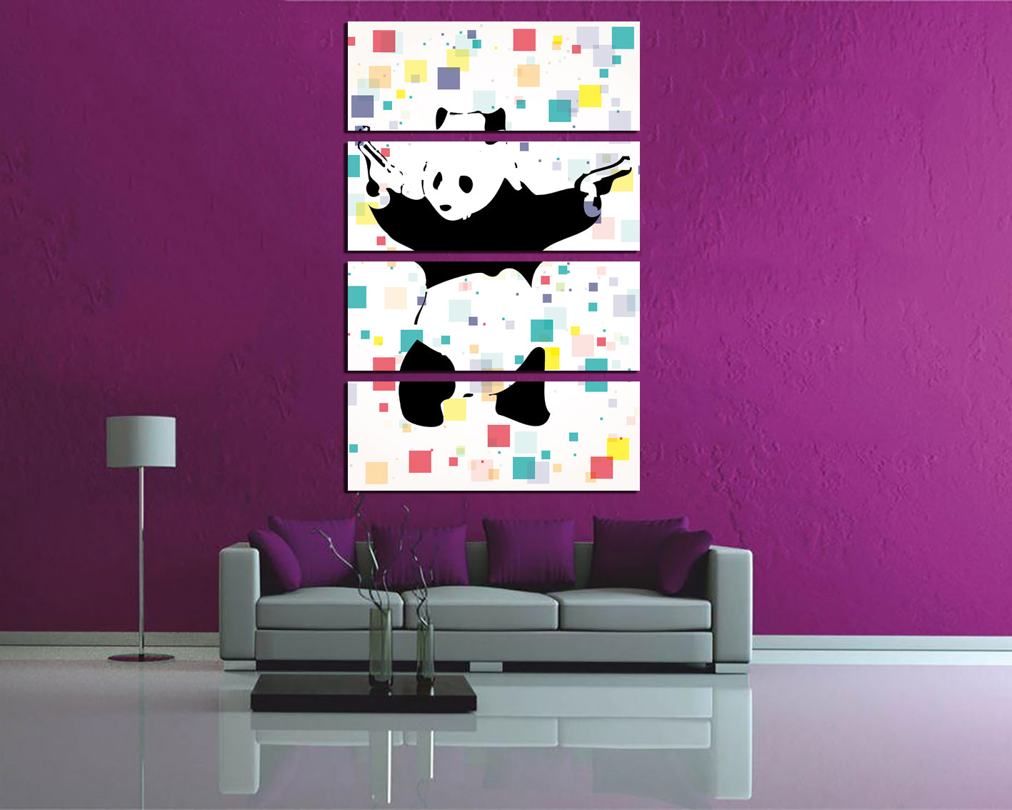 Panda with guns canvas Street art Shooting panda wall art gift Graffiti artwork Mural decor