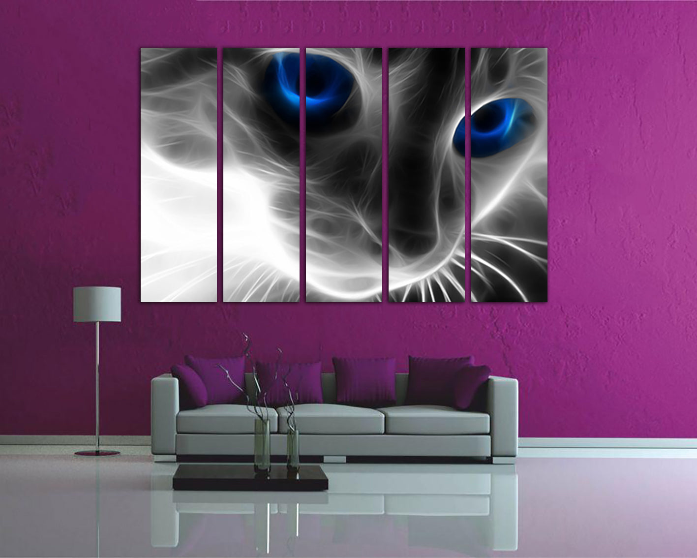 Cat canvas Animal wall art Blue eyes cat White black décor Nature home art Cat wall décor Animal canvas art Ready to hang Bedroom decor