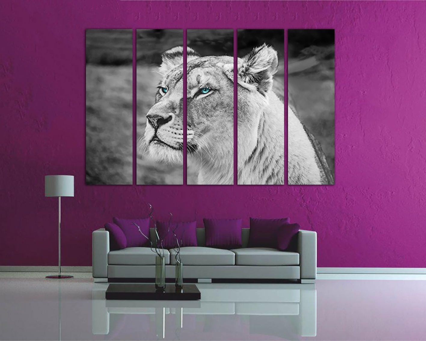 Lion canvas set Animal décor Wild cat prints Ready to hang