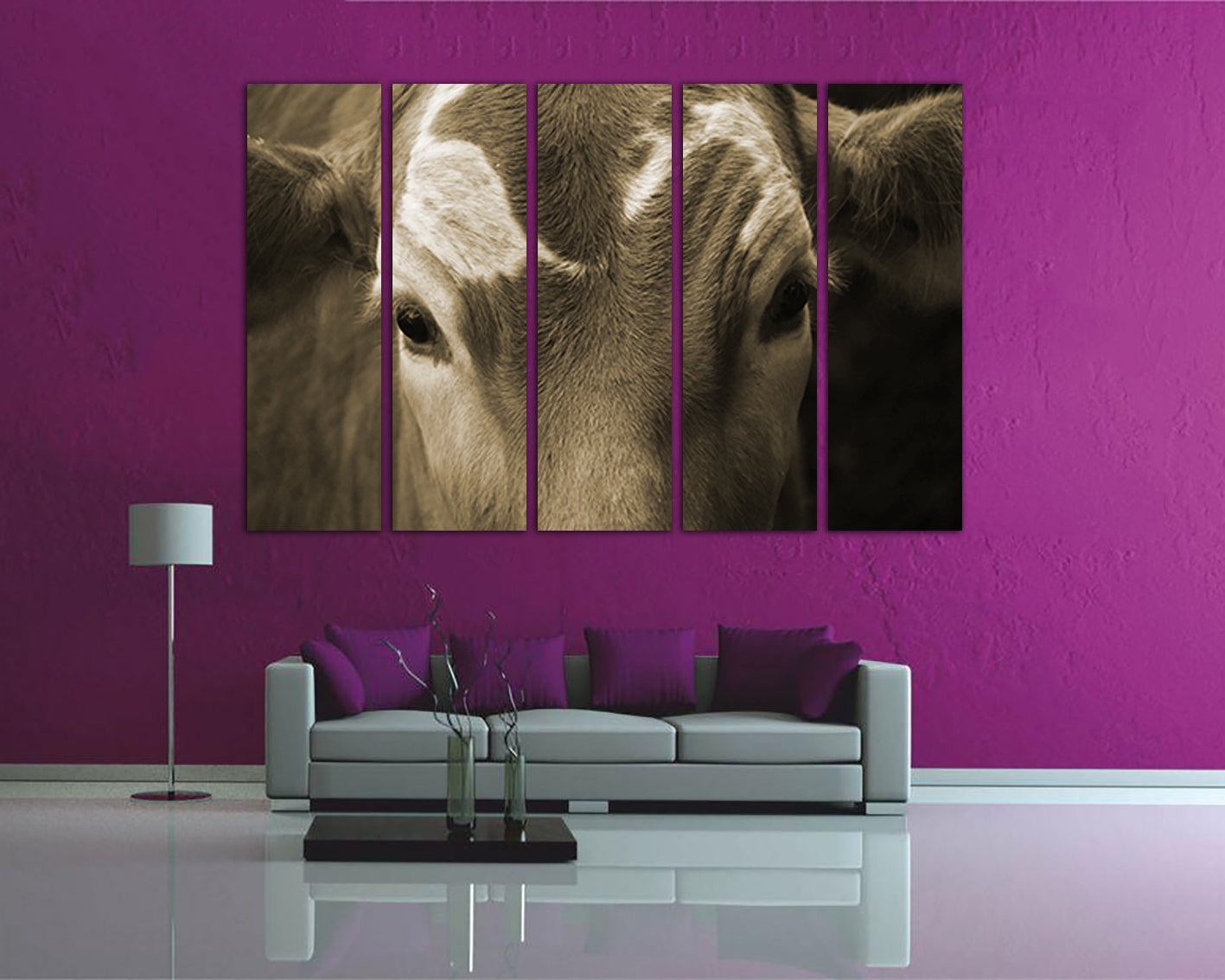Print on canvas Red cow home decor Farm house animals art Field photo Meat artwork