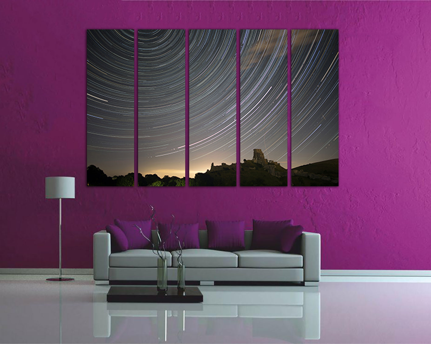 Meteor shower print Starry sky décor Sky canvas set Nursery nature art Comet artwork