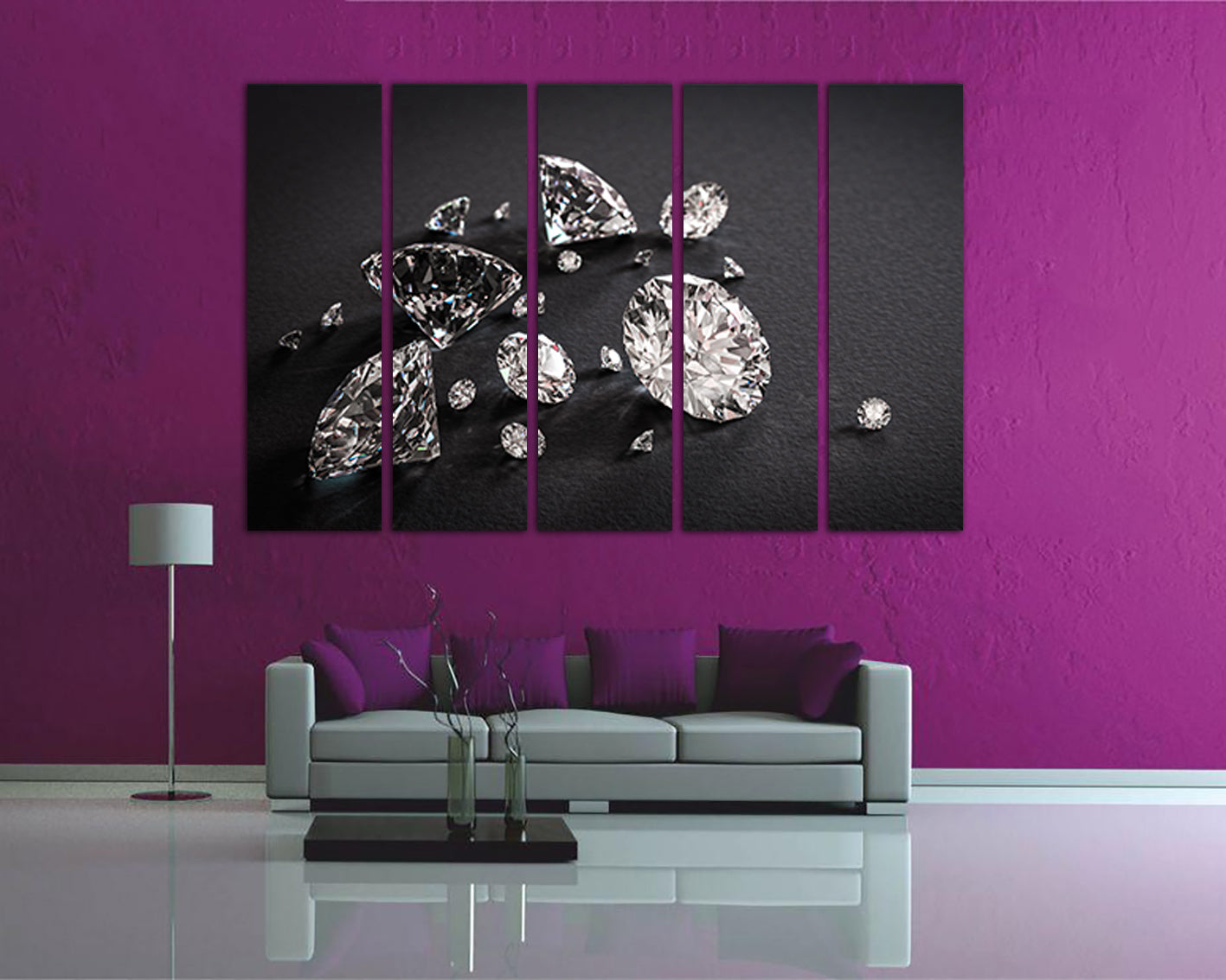 White Diamond canvas Geometric stone Girl decor Gemstones art Ready to hang