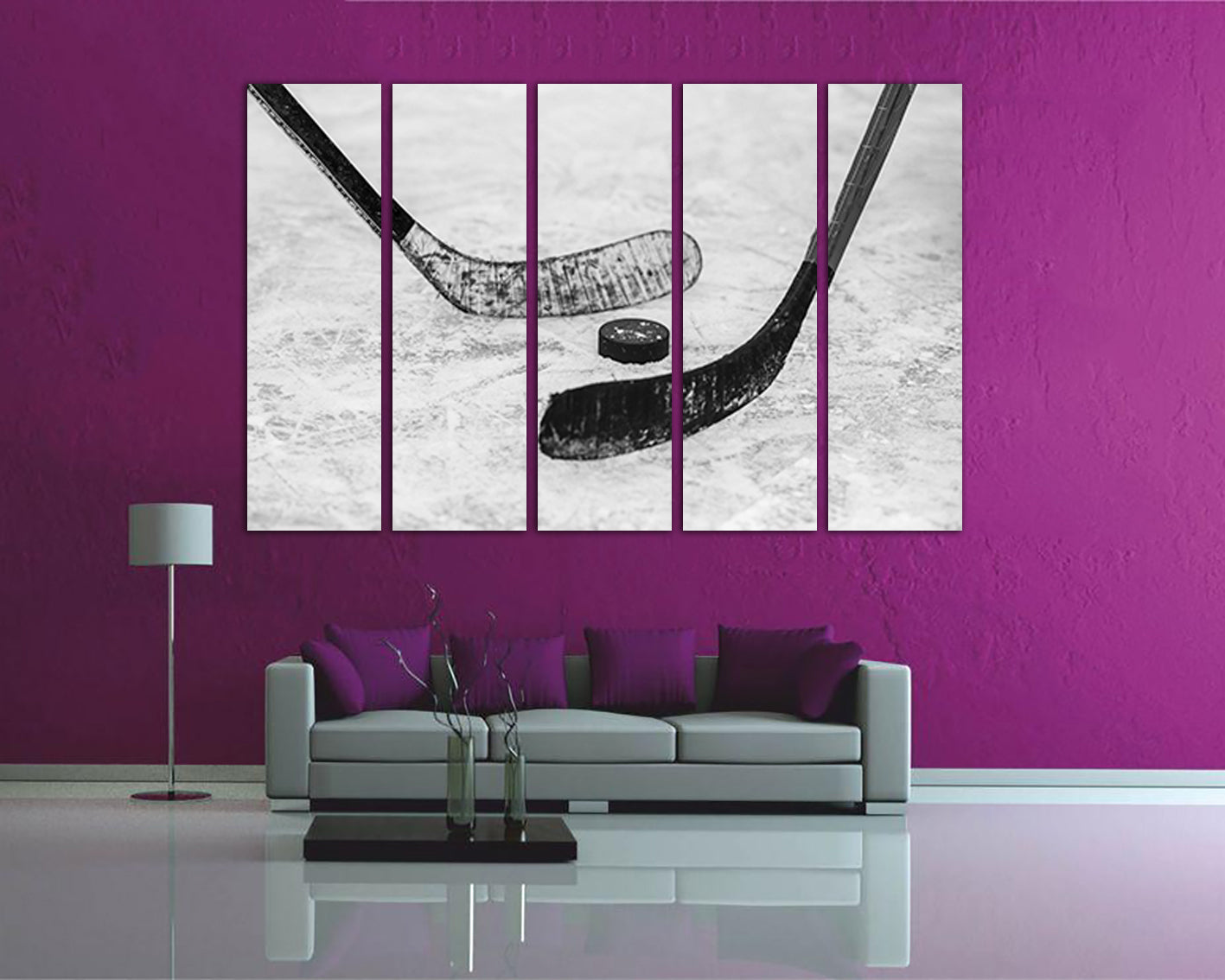 Hockey canvas Winter Sports wall art Ice rink print Stick décor