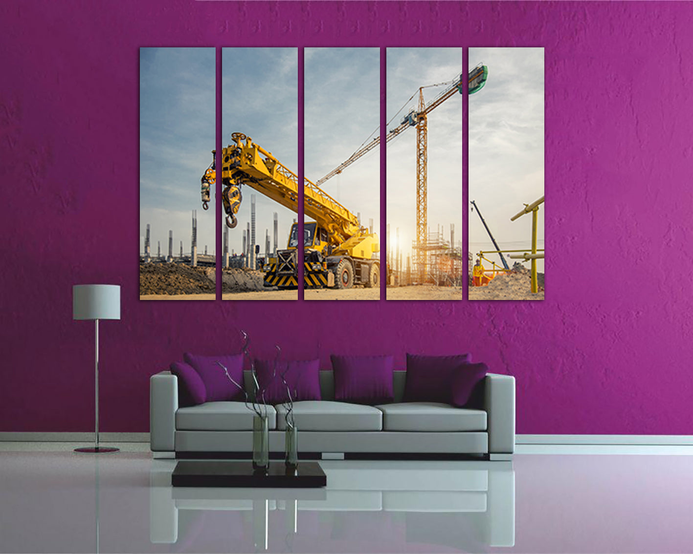 Crane canvas Construction sites Mechanism wall art Engine décor truck print