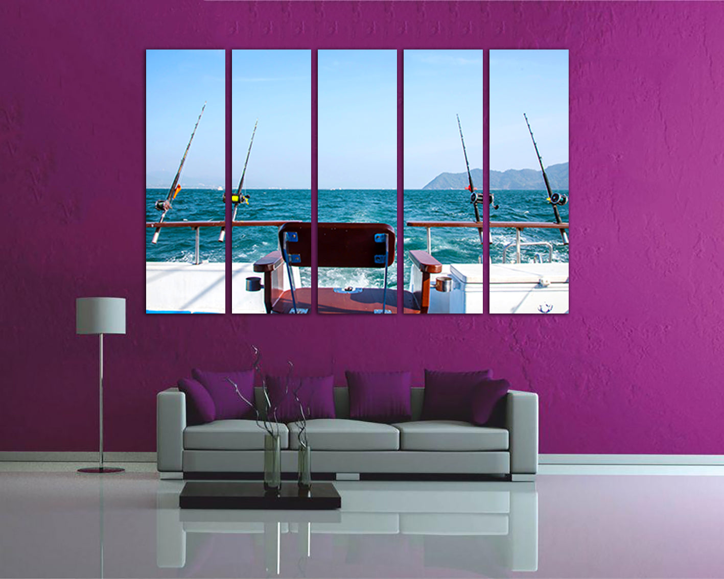 Fishing canvas Gift for fisherman Seascape Fishing rods art works