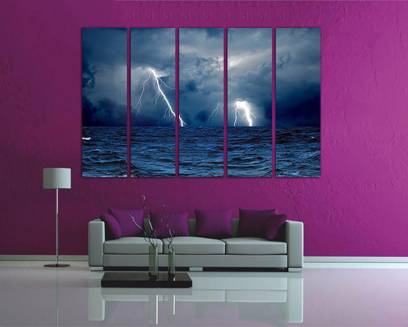 Lightning bolts Storm Ocean canvas Dark storm clouds Thunderstorm nature decor