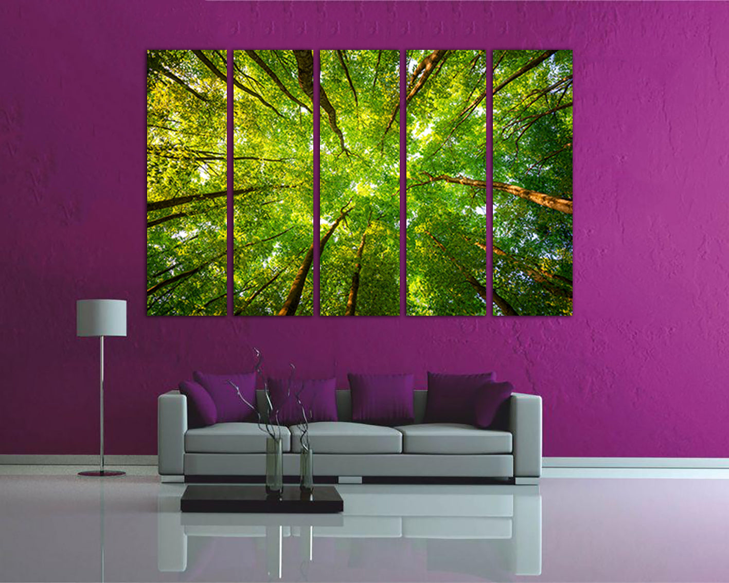 Wall art canvas Tree green forest print Landscape artwork Branches décor Crowns ready to hang