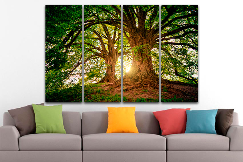 Old tree canvas Forest wall décor Nature art Green home print Majestic tree Lights of sun Landscape decor