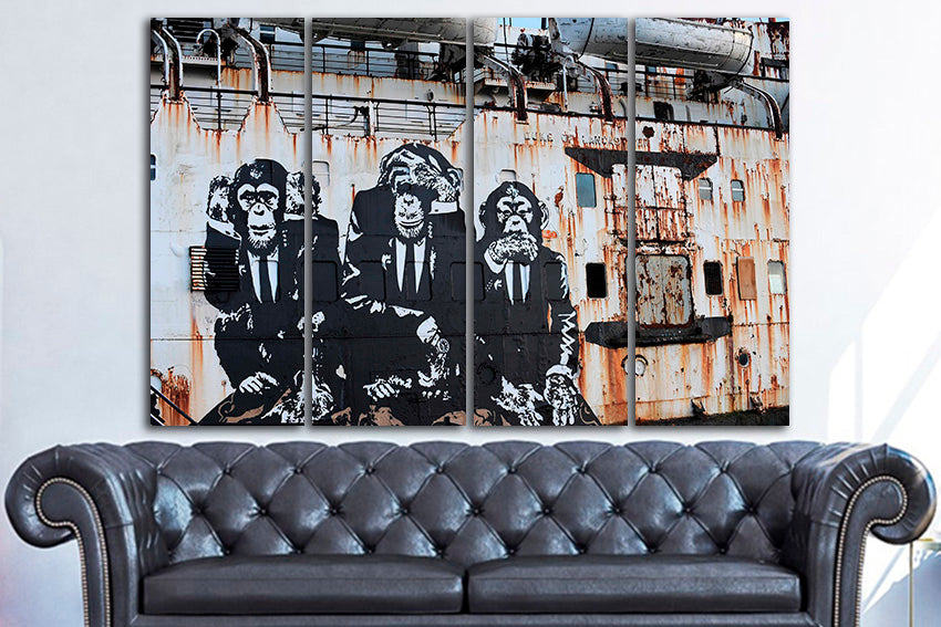 3 wise monkeys wall art canvas Speak no evil Hear no evil See no evil Graffiti mural ready to hang