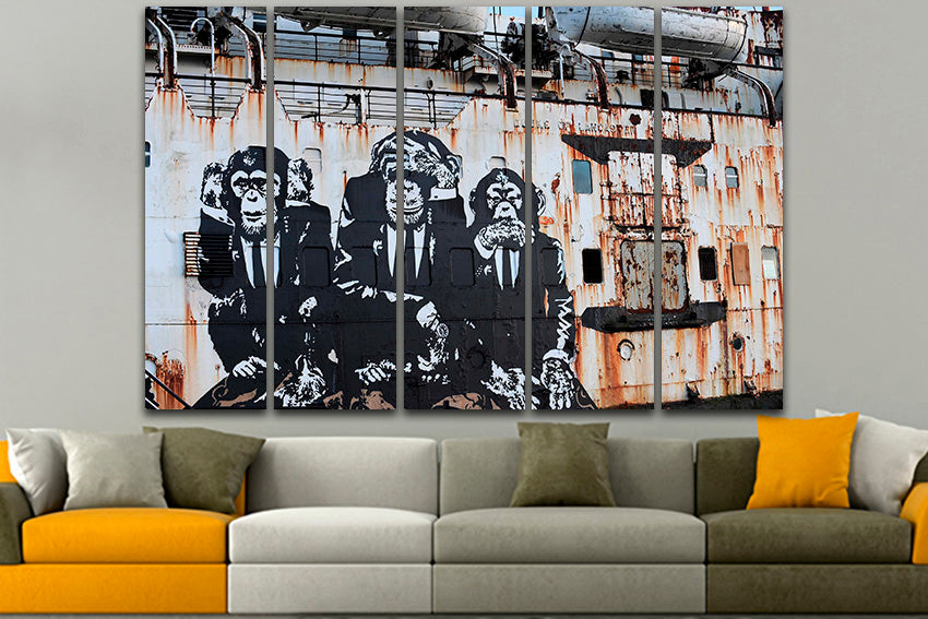 3 wise monkeys wall art canvas Speak no evil Hear no evil See no evil Graffiti mural ready to hang